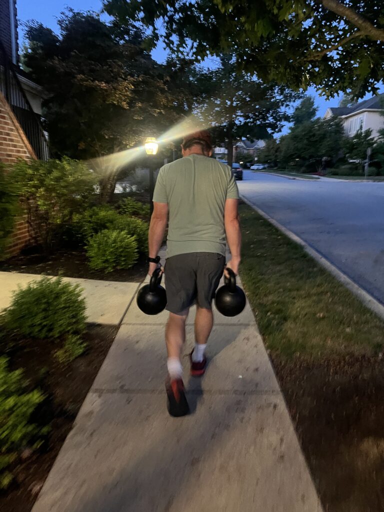 Functional Training Farmer’s Walk with kettlebells at Passion For Fitness